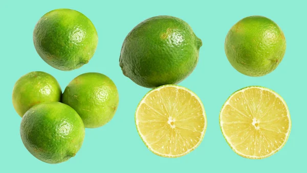 Fresca Fruta Verde Limón Aislado Con Camino Recorte Sin Sombra — Foto de Stock