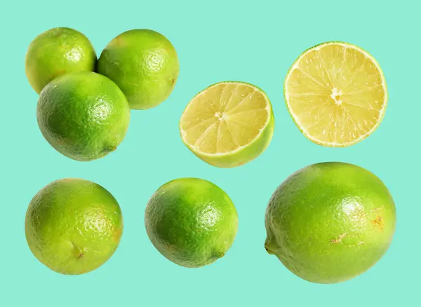 Vers Groen Citroenfruit Geïsoleerd Met Clipping Pad Geen Schaduw Stukken — Stockfoto