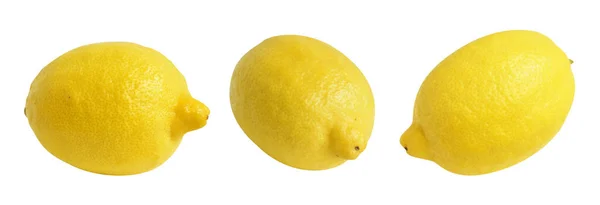 Frische Gelbe Zitronenfrucht Isoliert Mit Schneideweg Kein Schatten Stücke Hälfte — Stockfoto