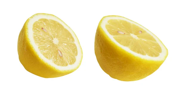 Свежий Желтый Лимон Фрукты Изолированы Обрезки Пути Тени Куски Половина — стоковое фото