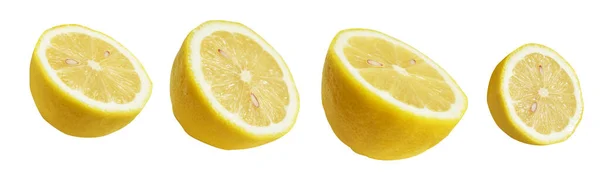 Fresh Yellow Lemon Fruit Isolated Clipping Path Shadow Pieces Half — Stock Photo, Image