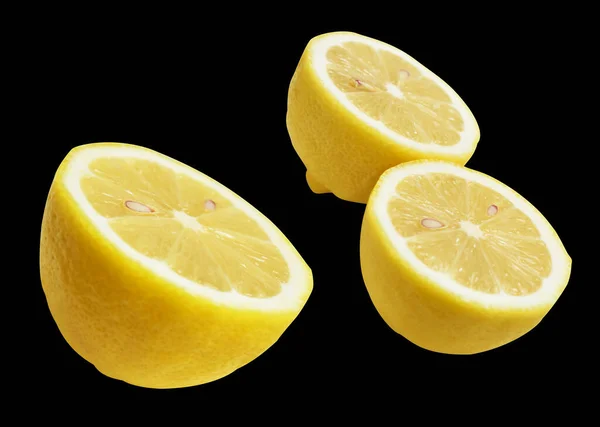 Fresh Yellow Lemon Fruit Isolated Clipping Path Shadow Pieces Half — Stock Photo, Image