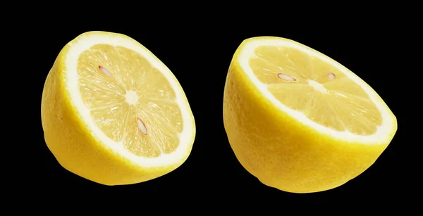 Fresh Yellow Lemon Fruit Isolated Clipping Path Shadow Pieces Half — Stock Photo, Image