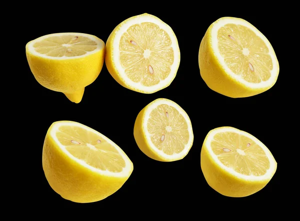 Fresh Yellow Lemon Fruit Isolated Clipping Path Shadow Pieces Half — Stock Photo, Image