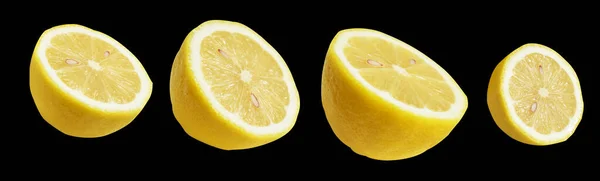 Свежий Желтый Лимон Фрукты Изолированы Обрезкой Пути Тени Куски Половина — стоковое фото