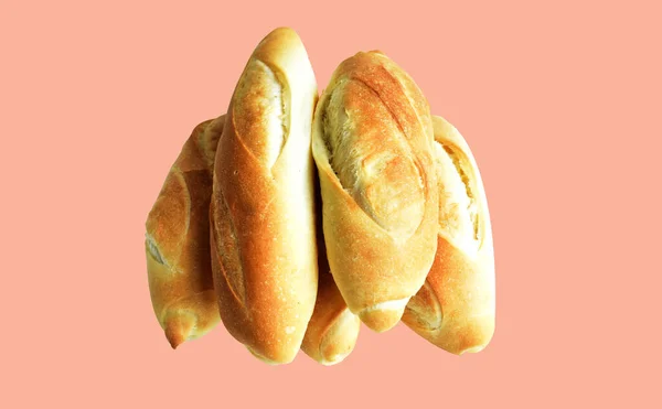 Egy Sor Kenyér Fekete Kenyér Sajtos Croissant Elszigetelt Fehér Háttérrel — Stock Fotó