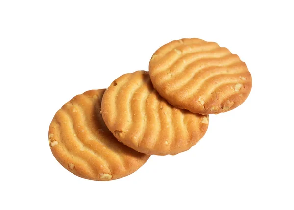 Runde Kekse Isoliert Süße Buttercracker Kekse Mit Schneideweg Kein Schatten — Stockfoto