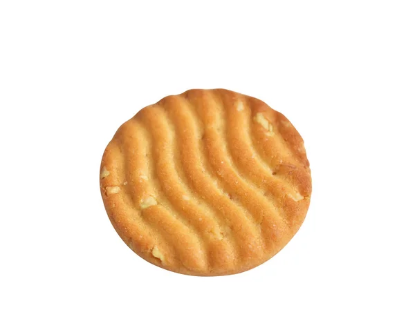 Runde Kekse Isoliert Süße Buttercracker Kekse Mit Schneideweg Kein Schatten — Stockfoto
