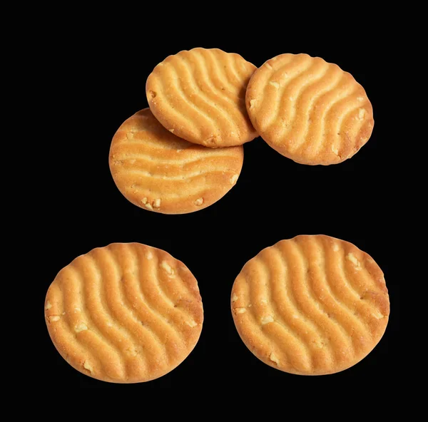 Una Serie Biscotti Rotondi Isolati Cracker Burro Dolce Biscotti Con — Foto Stock