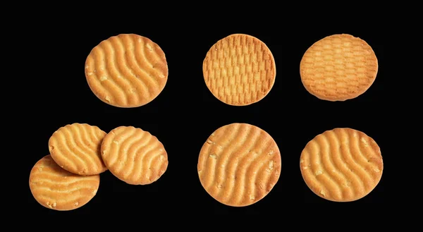 Conjunto Biscoitos Redondos Isolados Biscoitos Manteiga Doce Biscoitos Com Caminho — Fotografia de Stock