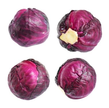 Taze kırmızı ya da mor lahana. Beyaz arka planda kırpma yolu var. Gölgesi yok.