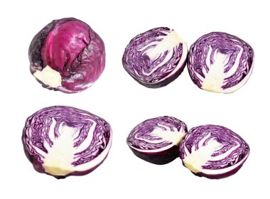 Taze kırmızı ya da mor lahana. Beyaz arka planda kırpma yolu var. Gölgesi yok.