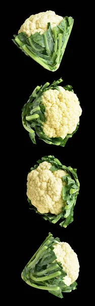 Färsk Broccoli Eller Blomkål Isolerad Med Klippning Väg Svart Bakgrund — Stockfoto