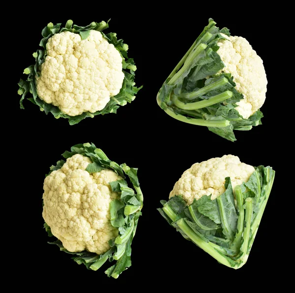 Broccoli Proaspăt Sau Conopidă Izolată Cale Tăiere Fundal Negru Fără — Fotografie, imagine de stoc