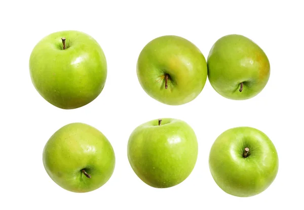 Pommes Vertes Fraîches Isolées Avec Chemin Coupe Fond Blanc Pas — Photo