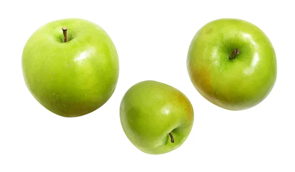 Pommes Vertes Fraîches Isolées Avec Chemin Coupe Fond Blanc Pas — Photo