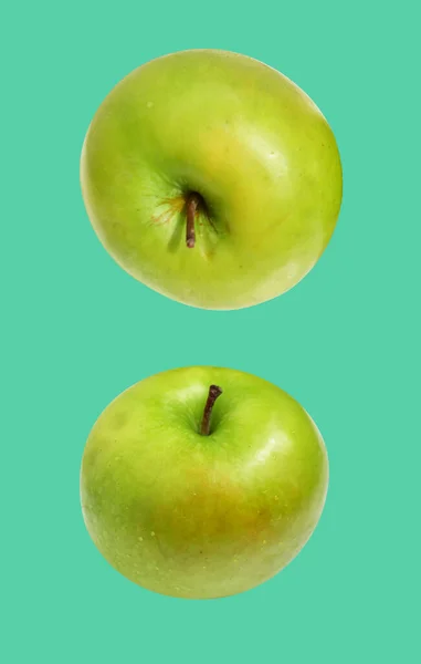 Pommes Vertes Fraîches Isolées Avec Chemin Coupe Fond Blanc Pas — Photo