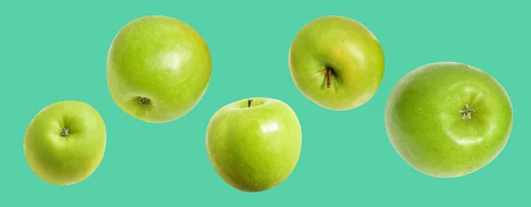 Pommes Vertes Fraîches Isolées Avec Chemin Coupe Fond Blanc Pas — Photo