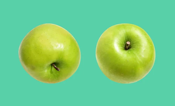 Frische Grüne Apfelfrüchte Isoliert Mit Schneideweg Vor Weißem Hintergrund Kein — Stockfoto