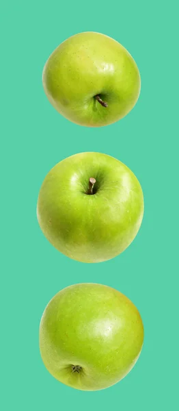 Pommes Vertes Fraîches Isolées Avec Chemin Coupe Fond Blanc Pas — Photo