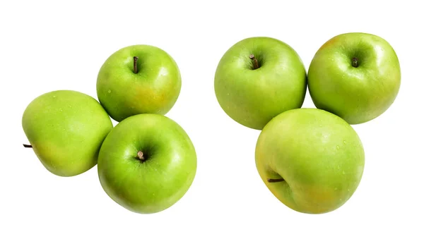 Pommes Vertes Fraîches Isolées Avec Chemin Coupe Fond Blanc Pas — Photo
