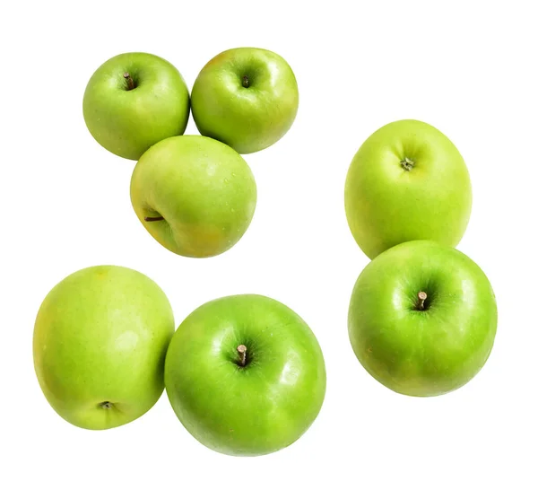 Pommes Vertes Fraîches Isolées Avec Chemin Coupe Fond Blanc Pas — Photo