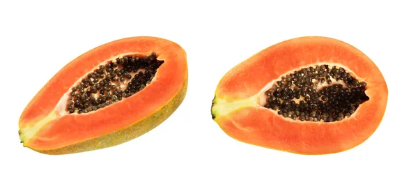Färsk Söt Mogen Papaya Frukt Isolerad Med Klippning Väg Svart — Stockfoto