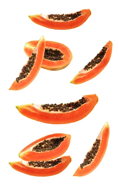 Fresh Sweet Ripe Papaya Fruit Isolated Clipping Path Black Background — Stock Photo, Image