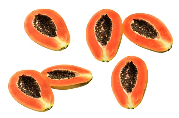 Fresh Sweet Ripe Papaya Fruit Isolated Clipping Path Black Background — Stock Photo, Image