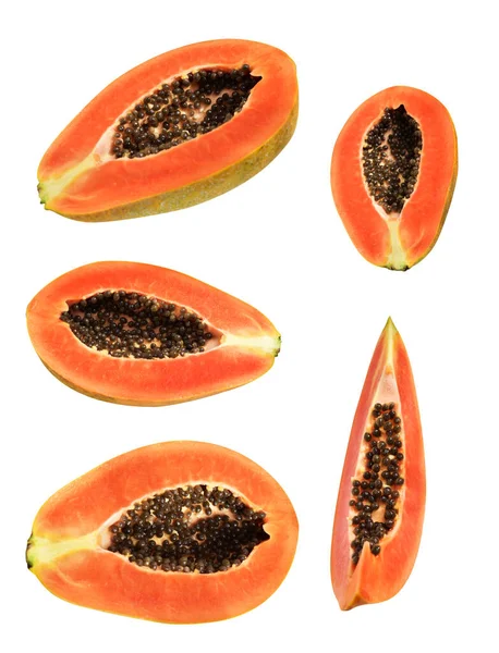 Taze Olgun Papaya Meyvesi Siyah Arka Planda Kırpma Yolu Ile — Stok fotoğraf