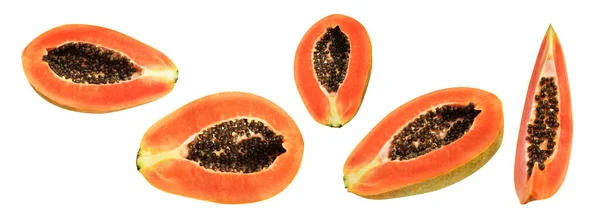 Φρέσκα Γλυκά Ώριμα Φρούτα Παπάγια Απομονωμένα Μονοπάτι Ψαλιδίσματος Μαύρο Φόντο — Φωτογραφία Αρχείου