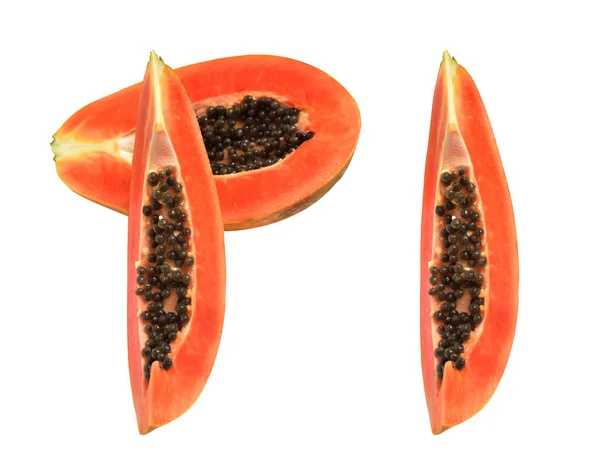 Fresca Fruta Dulce Madura Papaya Aislada Con Camino Recorte Fondo —  Fotos de Stock