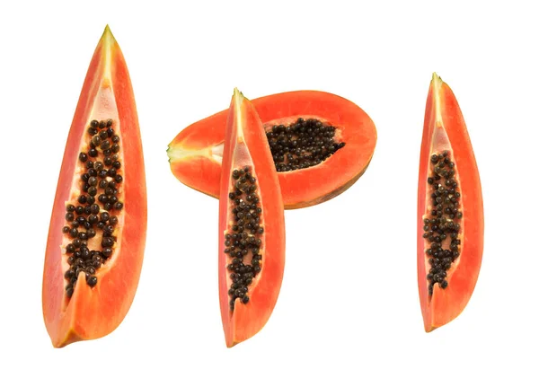 Färsk Söt Mogen Papaya Frukt Isolerad Med Klippning Väg Svart — Stockfoto