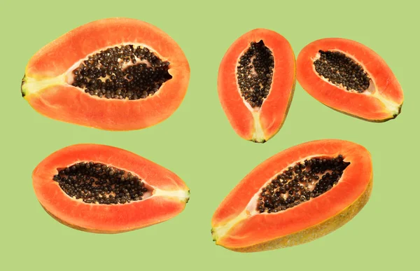 Frisk Søt Moden Papayabukt Isolert Med Klippebane Svart Bakgrunn Ingen – stockfoto