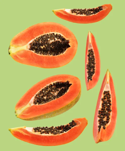 Fresh Sweet Ripe Papaya Fruit Isolated Clipping Path Black Background — Stock Photo, Image