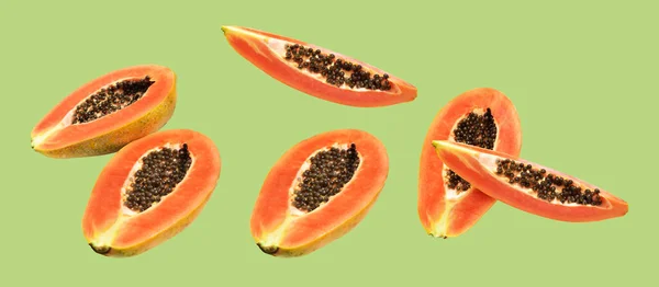 Fresh Sweet Ripe Papaya Fruit Isolated Clipping Path Black Background — Stock Photo, Image