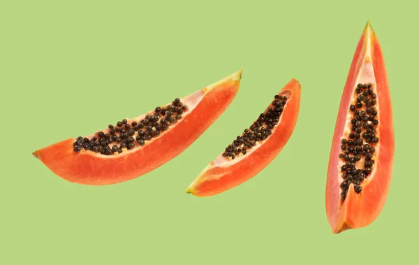 Färsk Söt Mogen Papaya Frukt Isolerad Med Klippning Väg Svart — Stockfoto