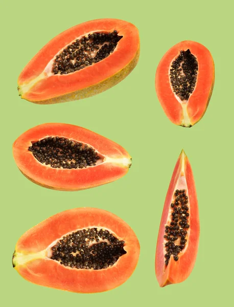 Frisk Sød Moden Papaya Frugt Isoleret Med Klipning Sti Sort - Stock-foto
