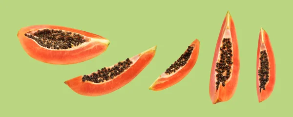 Färsk Söt Mogen Papaya Frukt Isolerad Med Klippning Väg Svart — Stockfoto