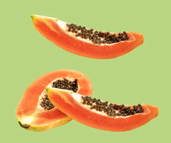 Fresh Sweet Ripe Papaya Fruit Isolated Clipping Path Black Background — Stock Photo, Image