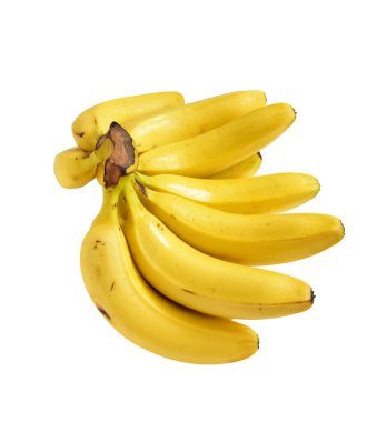 Taze soyulmuş, olgun, sarı muz meyvesi kesme yolu ile izole edilmiş, yeşil arka planda gölge yok.