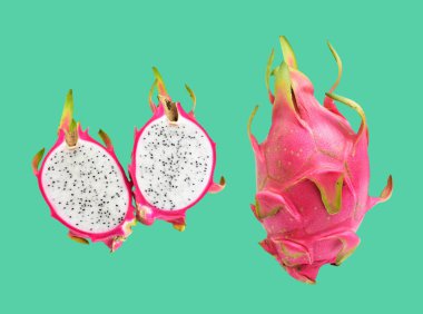 Ejderha meyvesi pitaya pitahaya izole, siyah arka planda kırpma yolu ile gölge yok