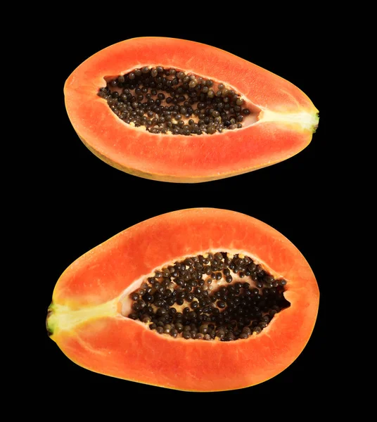 Frisk Sød Moden Papaya Frugt Isoleret Med Klipning Sti Sort - Stock-foto