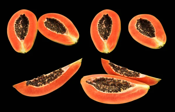 Fresh Sweet Ripe Papaya Fruit Isolated Clipping Path Black Background — Stock Photo, Image