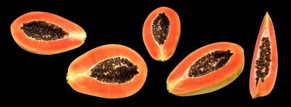 Färsk Söt Mogen Papaya Frukt Isolerad Med Klippning Väg Svart — Stockfoto