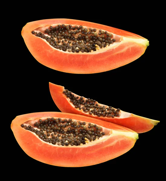 Fresh Sweet Ripe Papaya Fruit Isolated Clipping Path Black Background — Stock Photo, Image