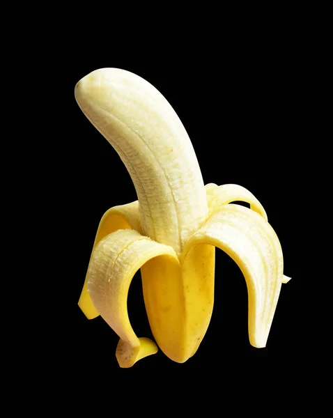 Vers Half Geschild Rijp Geel Bananenfruit Geïsoleerd Met Knippad Geen — Stockfoto