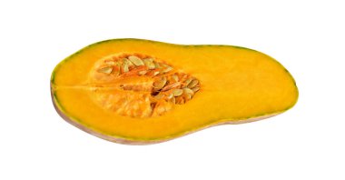 Portakal rengi uzun kabaklar, kabak kabağı, kabak kabağı kesme yolu ile izole edilmiş, siyah arka planda gölge yok.