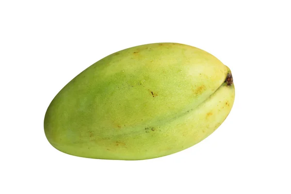Зеленый Плод Манго Изолированы Обрезки Пути Тени Зеленом Фоне — стоковое фото