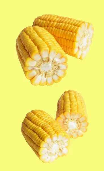 Fresh Yellow Corn Isolated White Background Shadow Half Sweet Corn — Stock Photo, Image